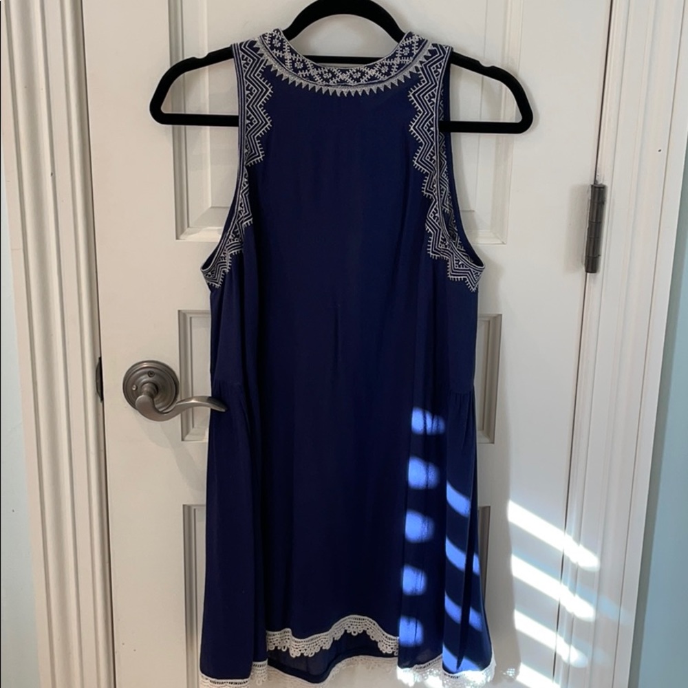 Navy mini dress with white trim
